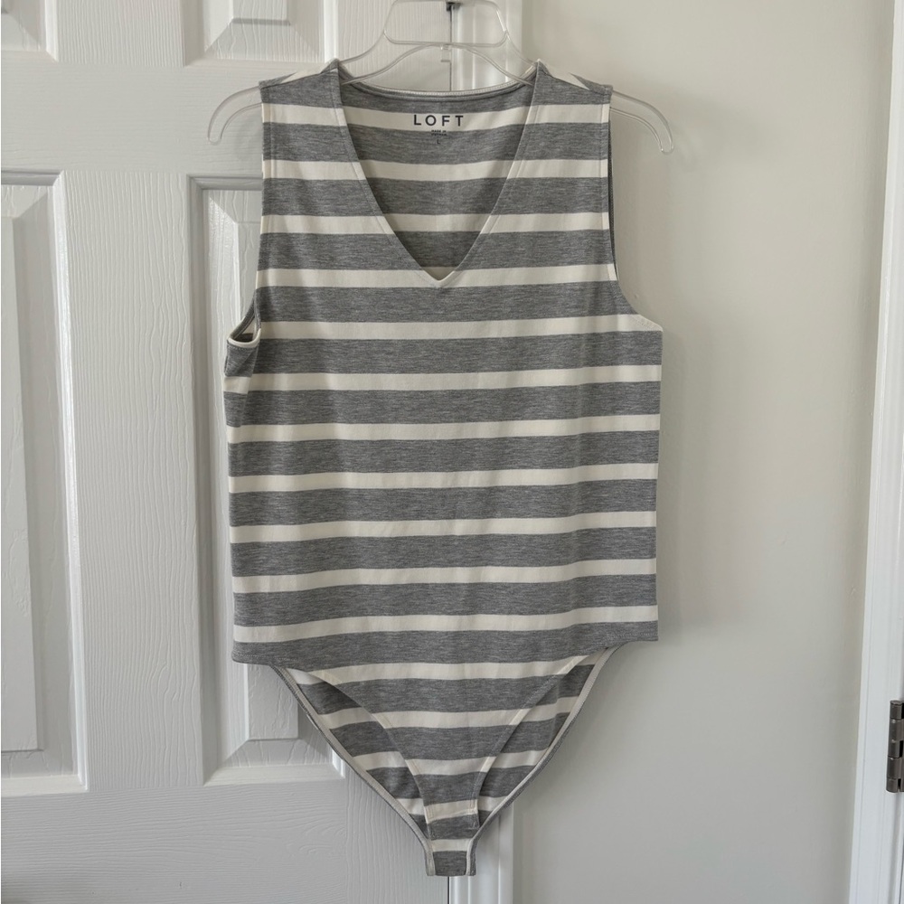 Loft Gray and White bodysuit